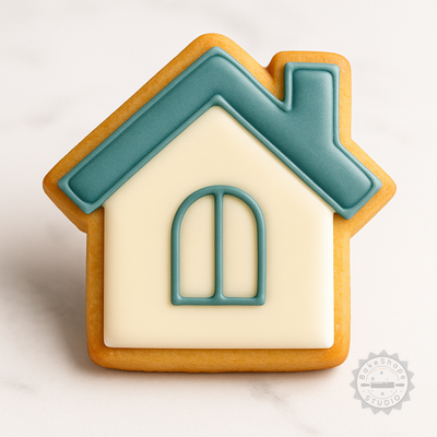 Decorated example 1 of House Shape Cutter & Stamp Set, Cookie and Fondant Tools, 6-Piece Pack with 3 Sizes