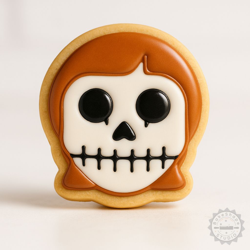 Skull Girl Halloween cookie cutter and stamp set STL for 3D printing in small, medium, and large sizes