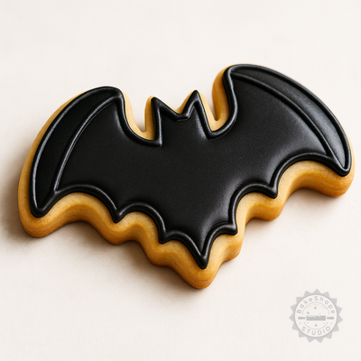 Decorated example 1 of Bat Cookie Cutter & Stamp Set, 6-Piece, Halloween Themed, Perfect for Fondant, S/M/L Sizes