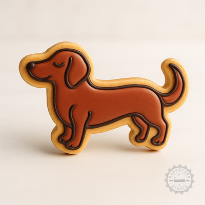 Decorated example 1 of Dachshund Cookie Cutter and Stamp Set, 6-Piece, Perfect for Cookies and Fondant, Includes Sizes S/M/L
