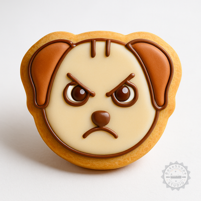 Decorated example 1 of Angry Face Shape Cutter and Stamp Set, 6 Pieces for Cookies and Fondant, S/M/L Sizes