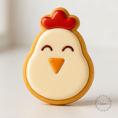 Decorated example 1 of Chicken Cookie Cutter and Stamp Set, 6-Piece, Farm Animal Shapes for Cookies and Fondant