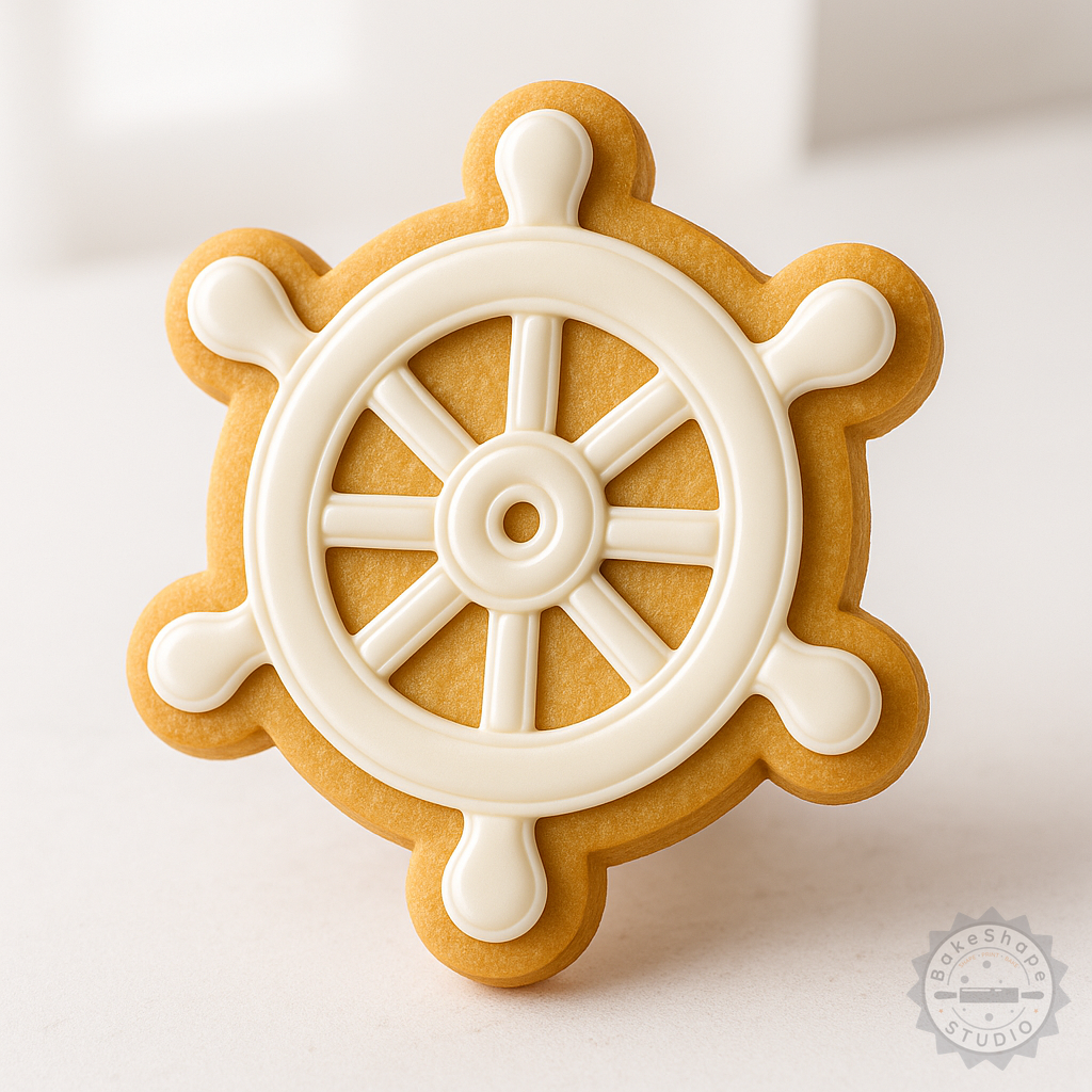 Decorated example 1 of Pirate Steering Wheel Cookie Cutter and Stamp Set, 6-Piece, Perfect for Nautical Baking and Fondant