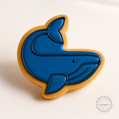 Decorated example 1 of Whale Shape Cutter and Stamp Set for Cookies, Fondant, 6 Pieces, 3 Sizes (S/M/L)