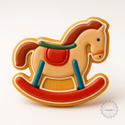 Decorated example 1 of Rocking Horse Shape Cutter and Stamp Set, 6-Piece Toy for Cookies and Fondant, S/M/L