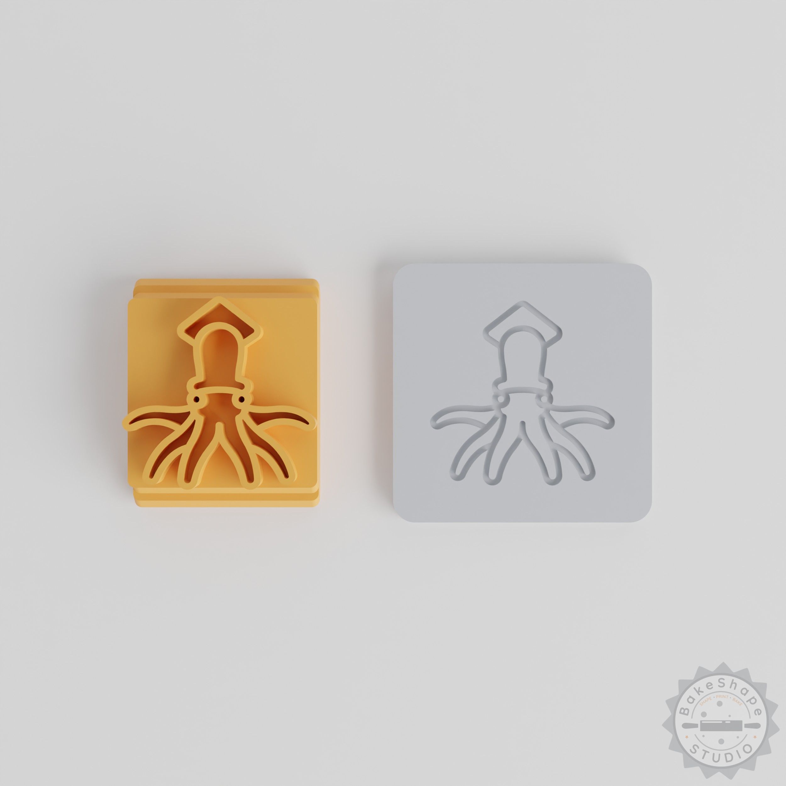 Squid Stamp Tile Set, 5 Motif Sizes for Clay, Cookies, Fondant, Ocean Cephalopod Design