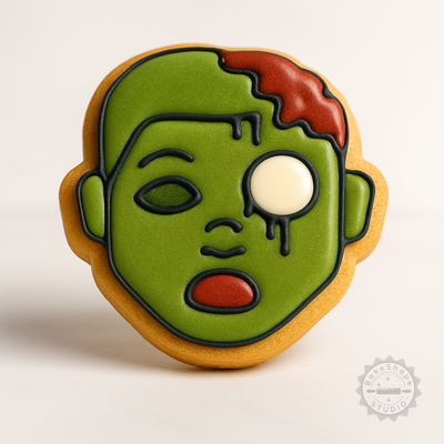 Decorated example 1 of Zombie Boy Cookie Cutter and Stamp Set, 6-Piece Halloween Baking Kit, Perfect for Fondant in Small, Medium, Large Sizes
