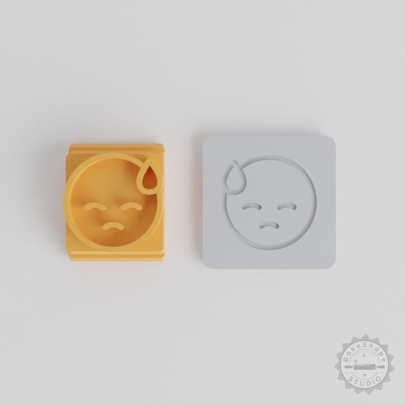 Downcast Stamp Tile Set - 5 Sizes for Clay, Cookie, Fondant Designs - Sad Face, Worried Expression Emoji Molds