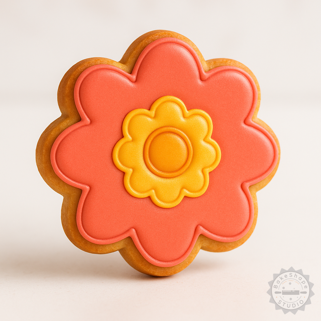 Decorated example 1 of Flower Cookie Cutter and Stamp Set, 6-Piece, Perfect for Cookies and Fondant, Floral Designs S/M/L