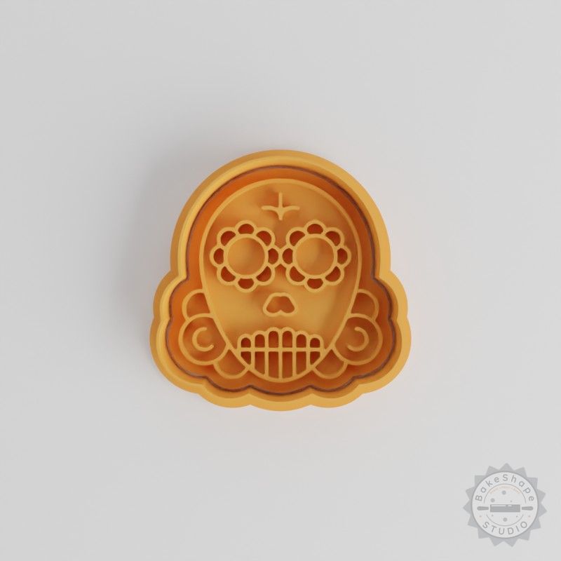 Skull Shape Cutter & Stamp Set, 6 Piece Cookie, Fondant Tool Kit, Size S/M/L, Day of the Dead, Memento Mori Design