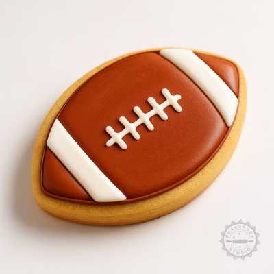 Decorated example 1 of American Football Shape Cutter and Stamp Set for Cookies and Fondant, 6 Pieces, 3 Sizes