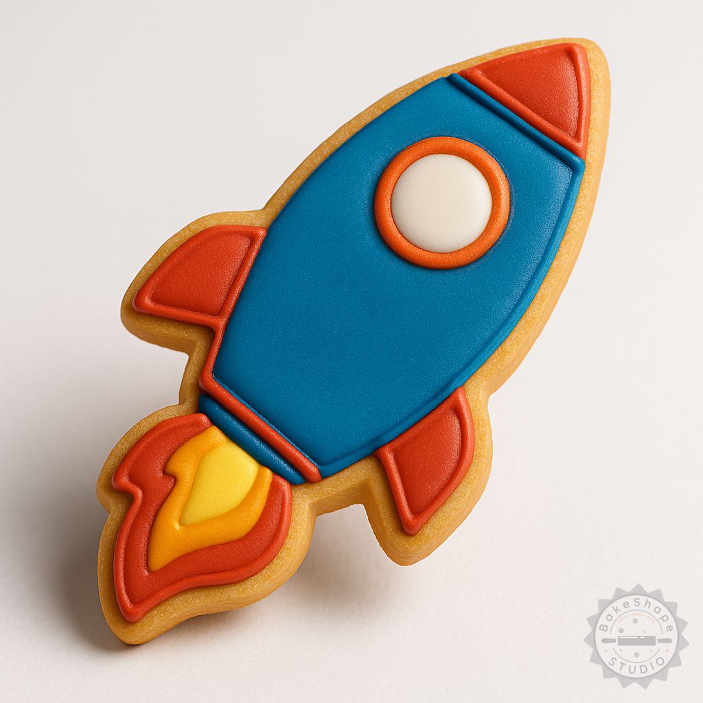 Rocket cookie cutter and stamp set STL with three sizes for 3D printing and baking