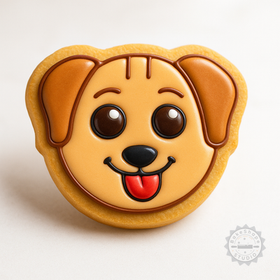 Decorated example 1 of Naughty Dog Shape Cookie Cutter Set, 6-Piece, Fondant Stamps, Animal Design, S/M/L Sizes