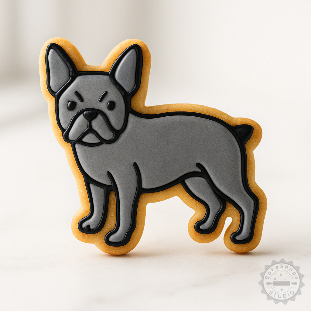 Decorated example 1 of Boston Terrier Cookie Cutter and Stamp Set, 6 Piece, Dog Shape, Fondant Mold Tools