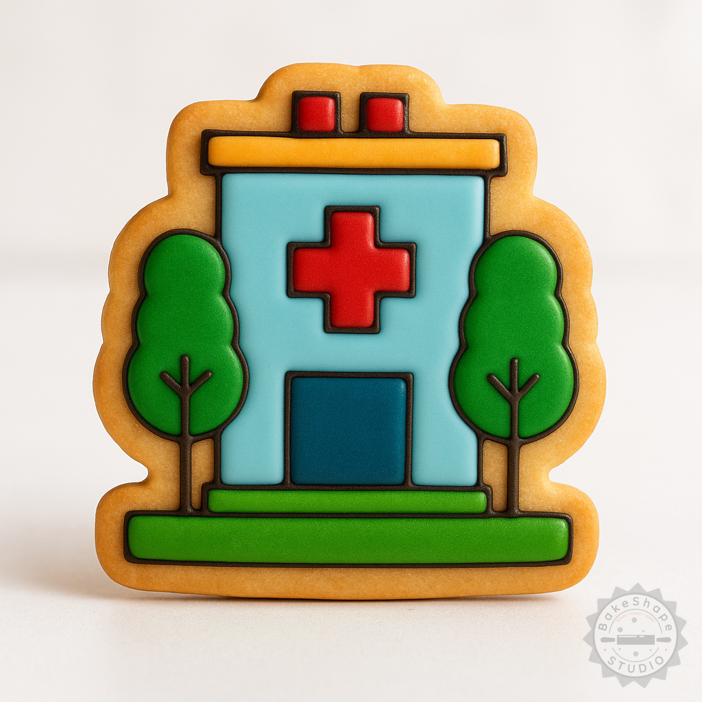 Decorated example 1 of Hospital Cookie Cutter and Stamp Set, Medical Center, Dental Office, Health-care Baking Tools