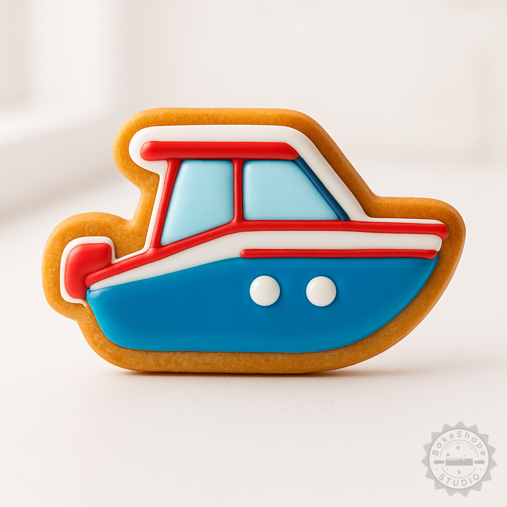 Decorated example 1 of Speed Boat Shape Cutter Set, 6 Pc Baking Stamps, Perfect for Cookies & Fondant