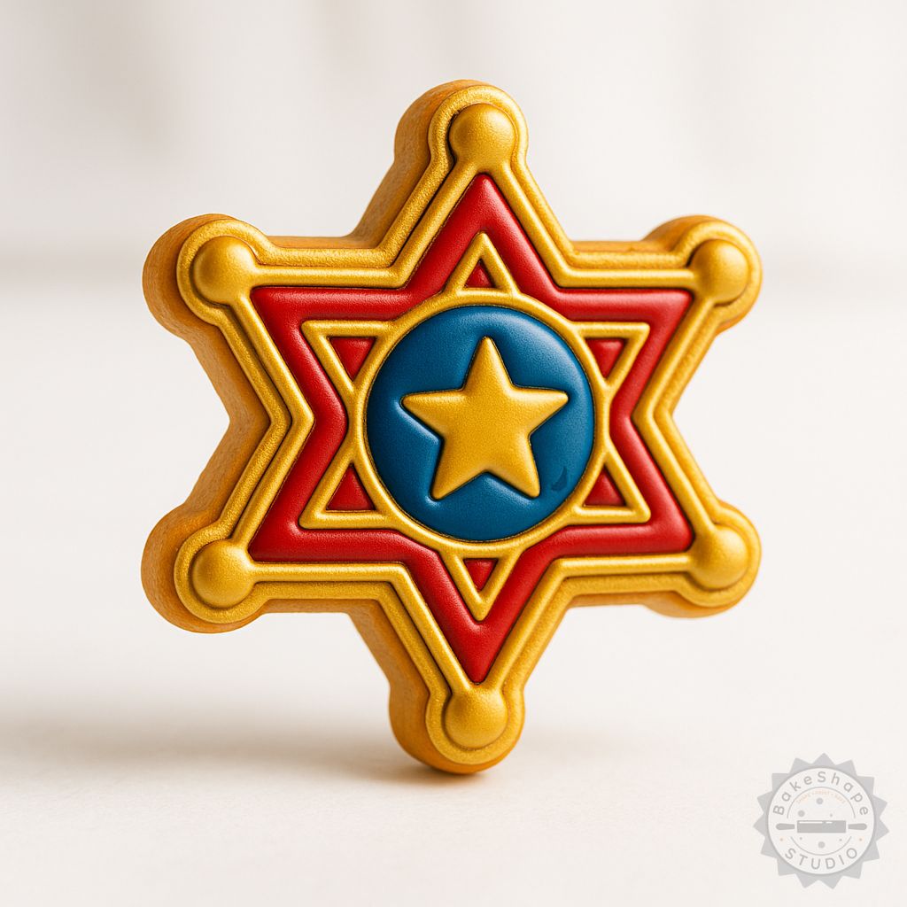 Sheriff badge cookie cutter and stamp STL set with three sizes for western-themed baking and decorating