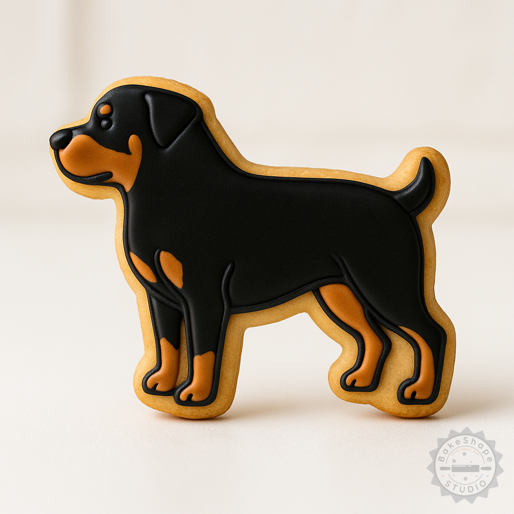 Decorated example 1 of Rottweiler Cookie Cutter Set, 6-Piece Shape & Stamp, S/M/L Sizes for Fondant or Cookies