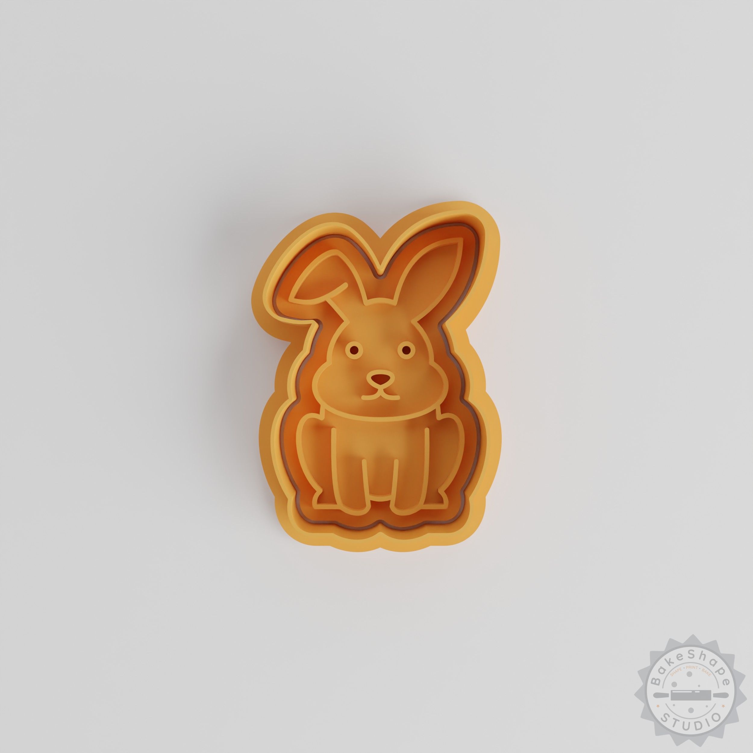 Rabbit cookie cutter and stamp set STL for 3D printing with three size variations for baking and decorating