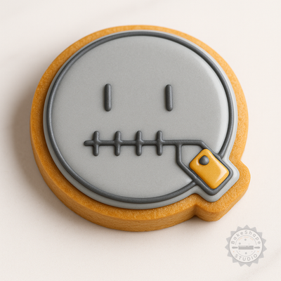 Decorated example 1 of Zipper Mouth Emoji Shape Cutter Set, Cookie Cutter, Fondant Stamp, 3 Sizes, 6 Pieces