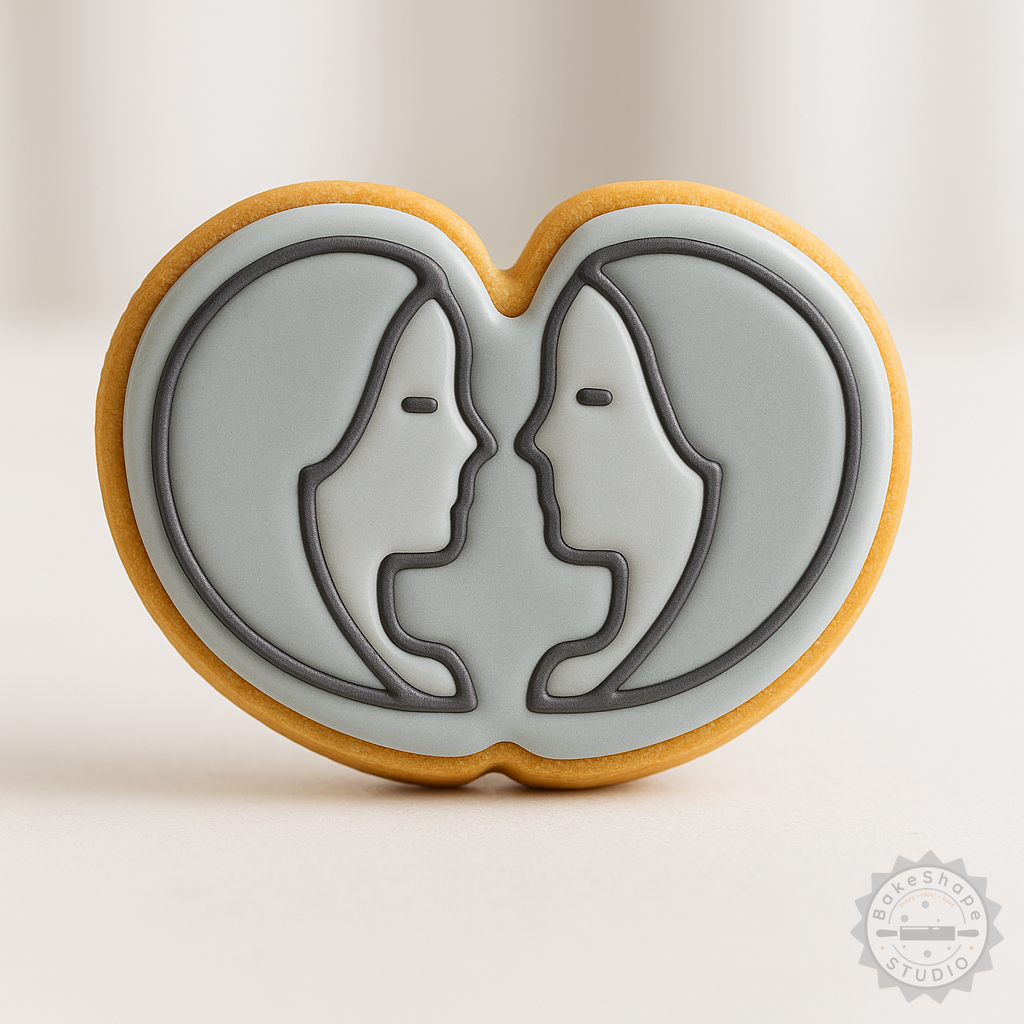 Decorated example 1 of Gemini Cookie and Fondant Shape Cutter and Stamp Set, 6 Pieces, Zodiac Twin Stars Design, S/M/L Sizes