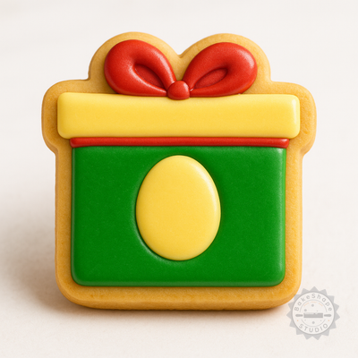 Decorated example 1 of Present Shape Cookie Cutter & Stamp Set, Perfect for Fondant, 6-Piece Holiday Gift, Easter Surprise