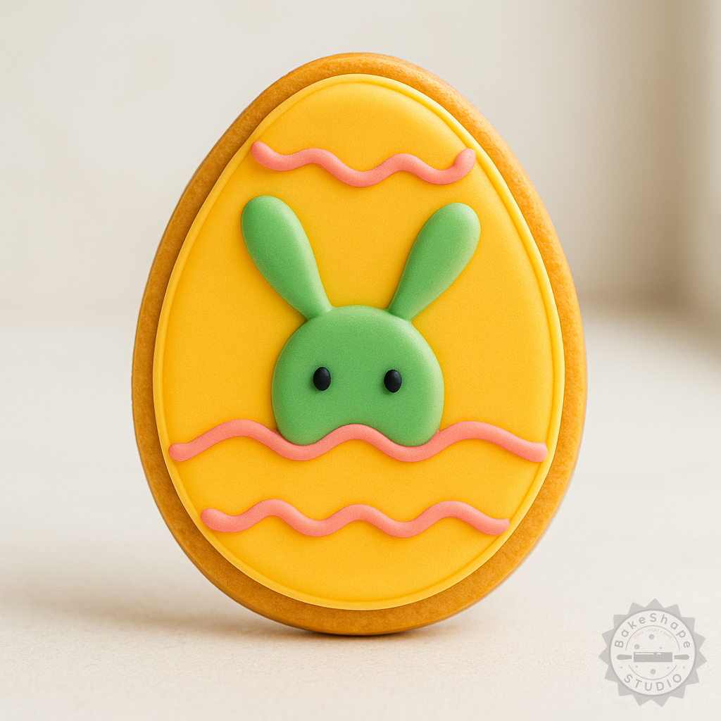 Decorated example 1 of Happy Easter Cookie Cutter & Stamp Set, Easter Bunny & Egg Shapes, 6-Piece Baking Bundle