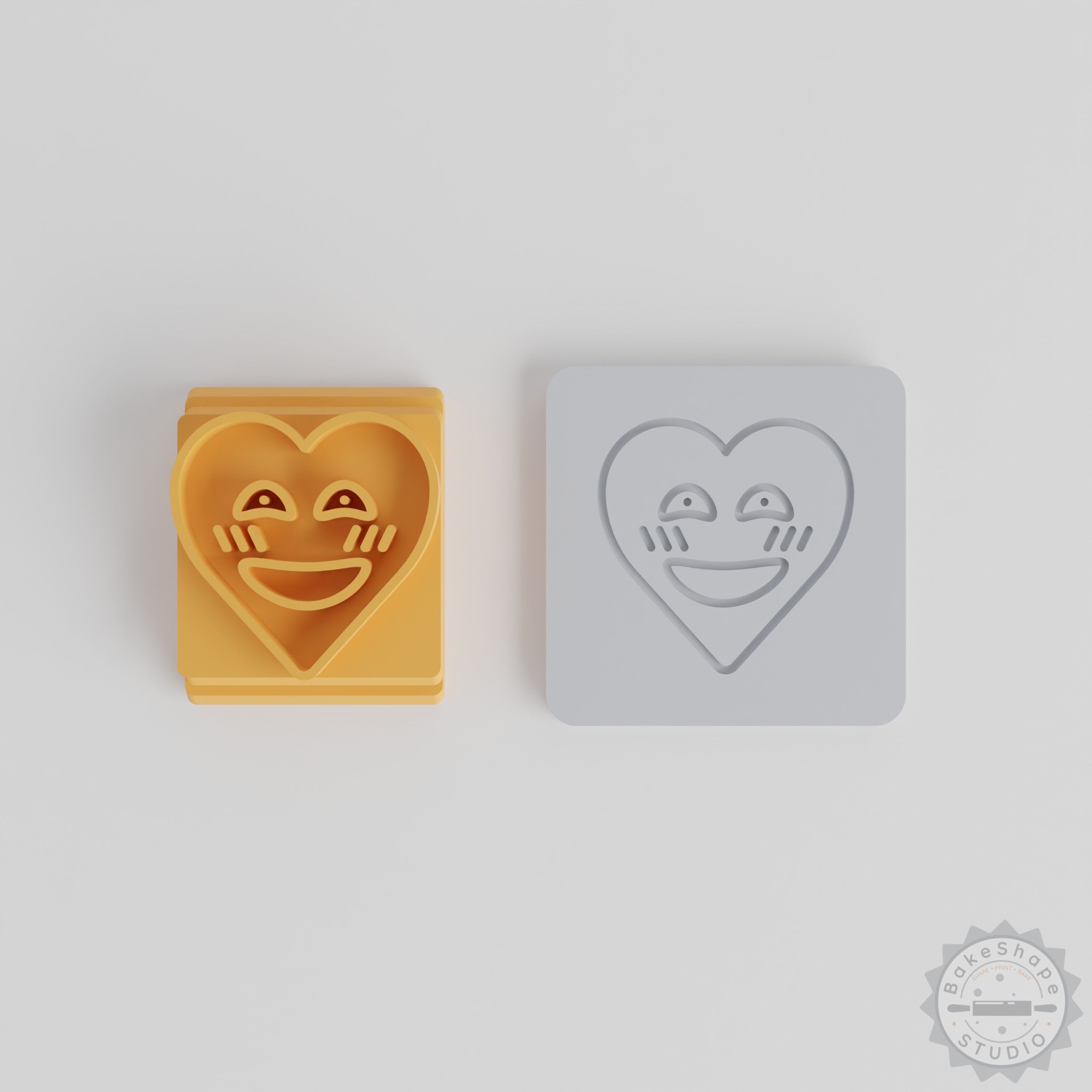 Shy Face Stamp Tile Set, Heart Emoji Clay Cookie Fondant Imprint Tool, 5 Sizes