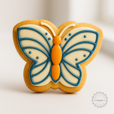 Decorated example 1 of Butterfly Cookie Cutter and Stamp Set, Perfect for Fondant, 6-Piece, S/M/L Sizes