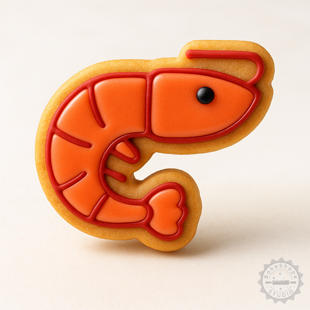Decorated example 1 of Shrimp Shape Cutter and Stamp Set, 6-Piece Pack, Perfect for Cookies and Fondant, Sizes S/M/L