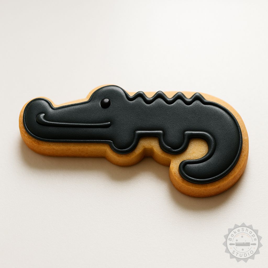 Black Caiman cookie cutter and stamp set STL files for 3D printing in multiple sizes
