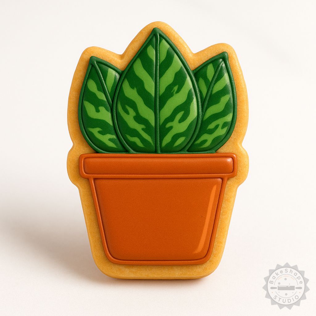Aglaonema potted plant cookie cutter and stamp STL for 3D printing with three size variations