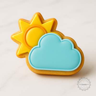 Decorated example 1 of Cloud Sun Cookie Cutter and Stamp Set, 6-Piece, S/M/L, Ideal for Cookies and Fondant Designs