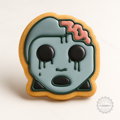 Decorated example 1 of Zombie Girl Cutter & Stamp Set, Perfect for Cookies & Fondant, 3 Sizes S/M/L, 6-Piece Halloween Cookie Decorating Kit