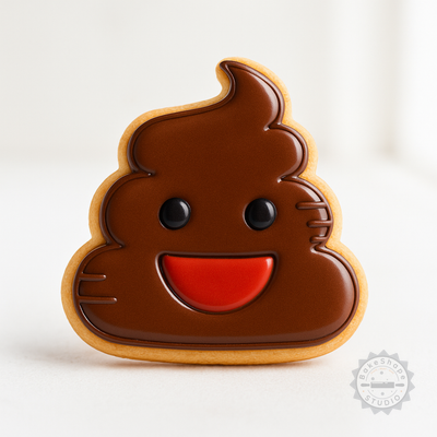 Decorated example 1 of Emoji Poop Cookie Cutter Set, 6-Piece, Smiling Poop Shape, Perfect for Cookies & Fondant