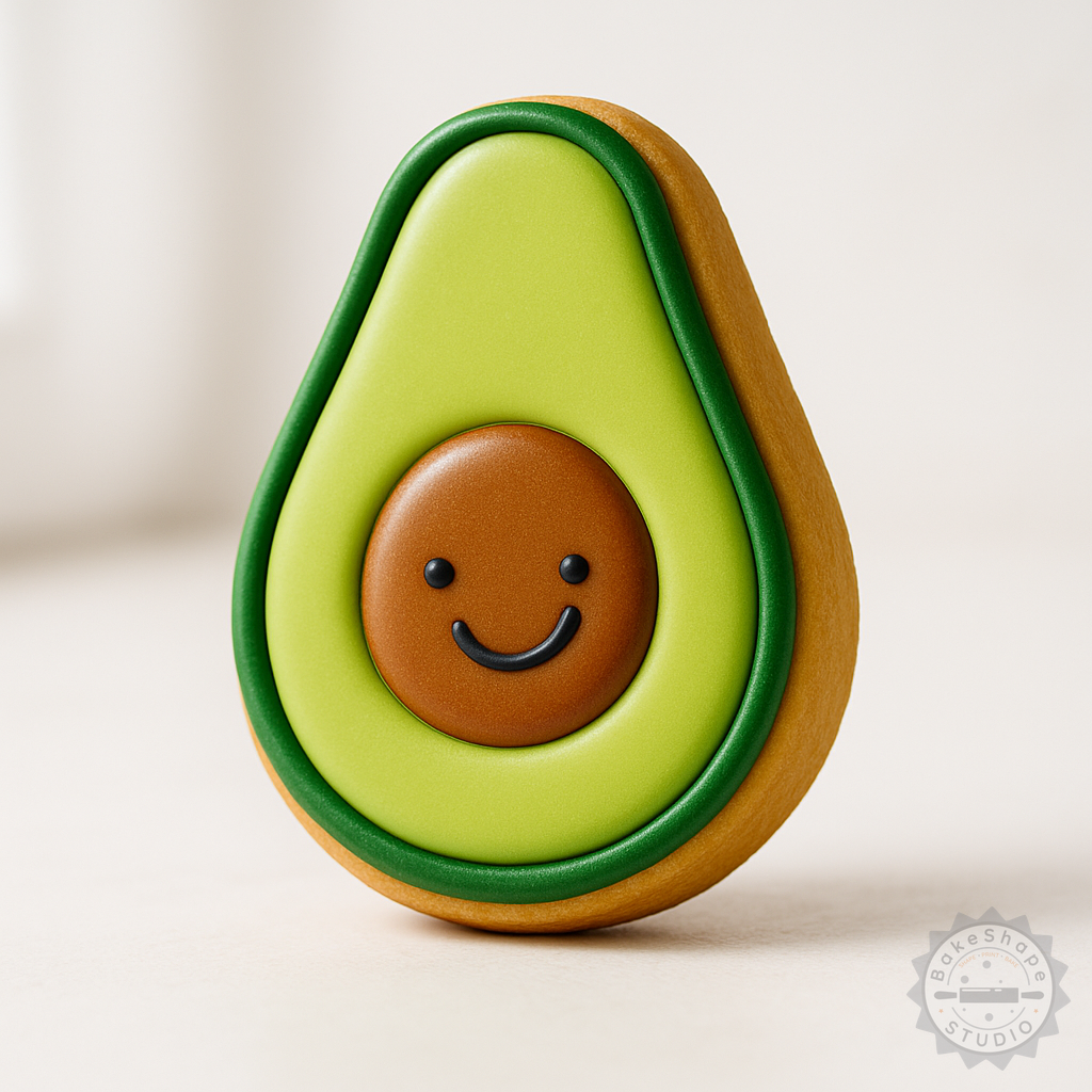Decorated example 1 of Avocado Shape Cutter & Stamp Set, Perfect for Cookies & Fondant, 3 Sizes S/M/L, 6 Pieces