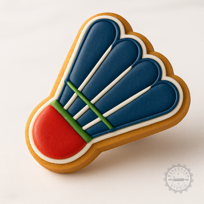 Decorated example 1 of Badminton Cookie Cutter and Stamp Set, 6 Pieces, Ideal for Cookie and Fondant Decoration