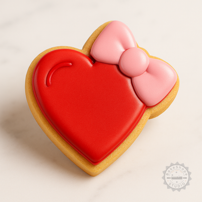 Decorated example 1 of Heart Bow Shape Cutter and Stamp Set, Perfect for Cookies, Fondant, 3 Sizes, 6 Pieces