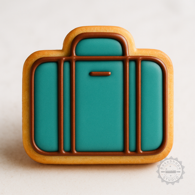 Decorated example 1 of Suitcase Cookie Cutter and Stamp Set, 6-Piece Luggage Shape, Travel Fondant Cutter Sizes S/M/L