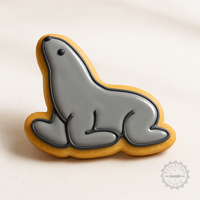 Decorated example 1 of Seals Shape Cutter and Stamp Set, Cookie and Fondant Design Tools, 6-Piece Pack with S/M/L Sizes