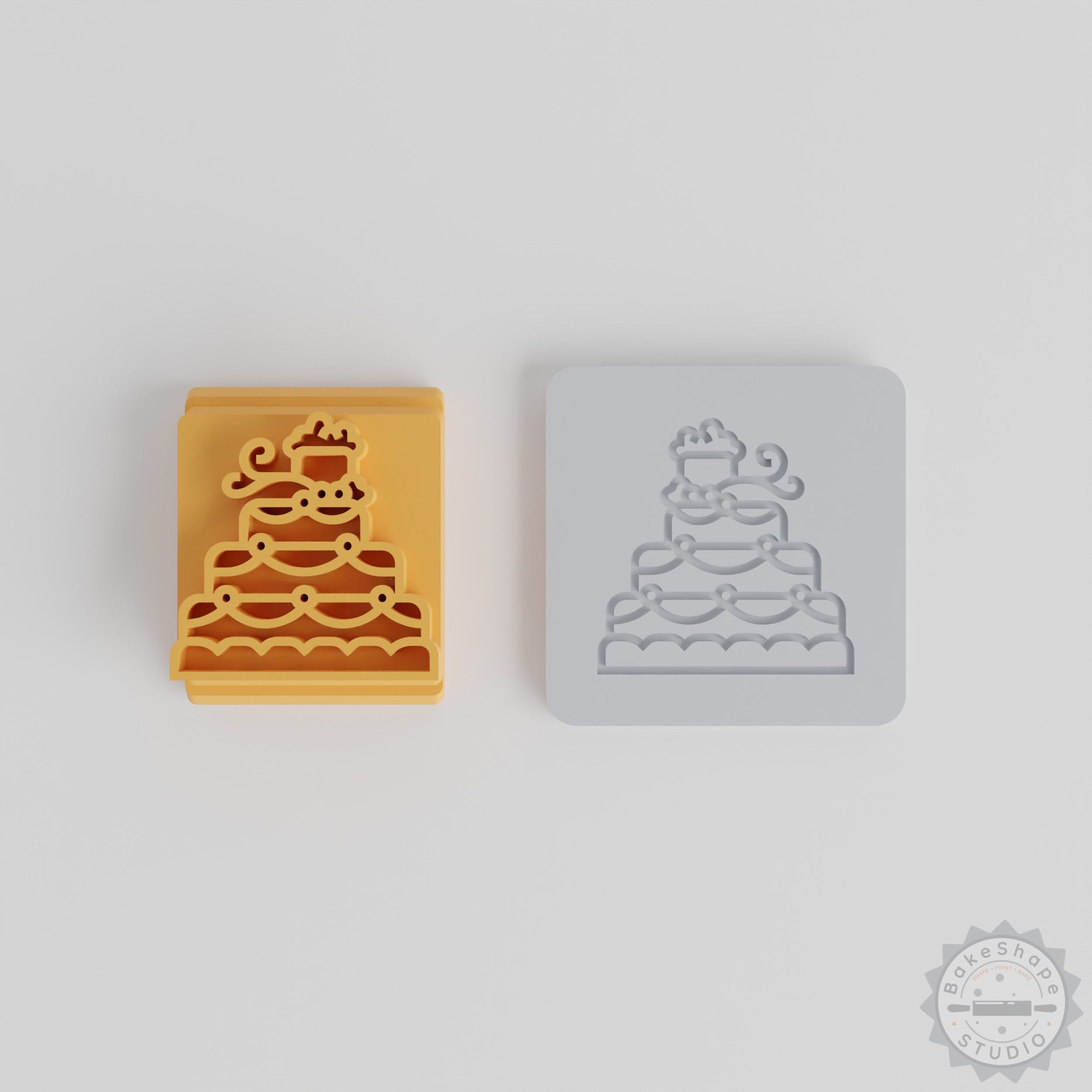 Wedding Cake Stamp Tile Set, 5 Piece Cookie and Fondant Mold, Multi-Size Motif for Celebration Baking