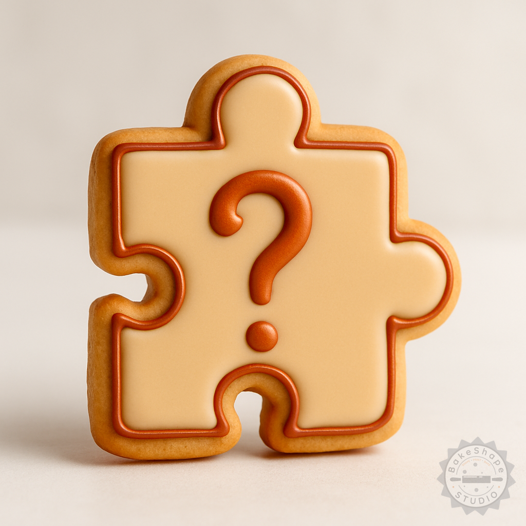 Decorated example 1 of Puzzle Cookie Cutter Set, 6-Piece Shape and Stamp for Cookies and Fondant, Sizes S/M/L