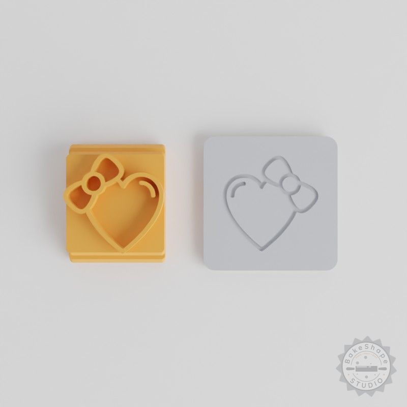 Heart Bow Stamp Tile Set, 5 Sizes for Clay, Cookies & Fondant, Heart Shape Decoration