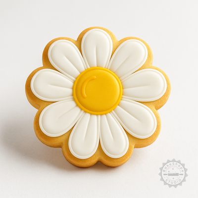 Decorated example 1 of Large Daisy Shape Cutter & Stamp Set, 6 Pieces, for Cookies & Fondant, S/M/L Sizes