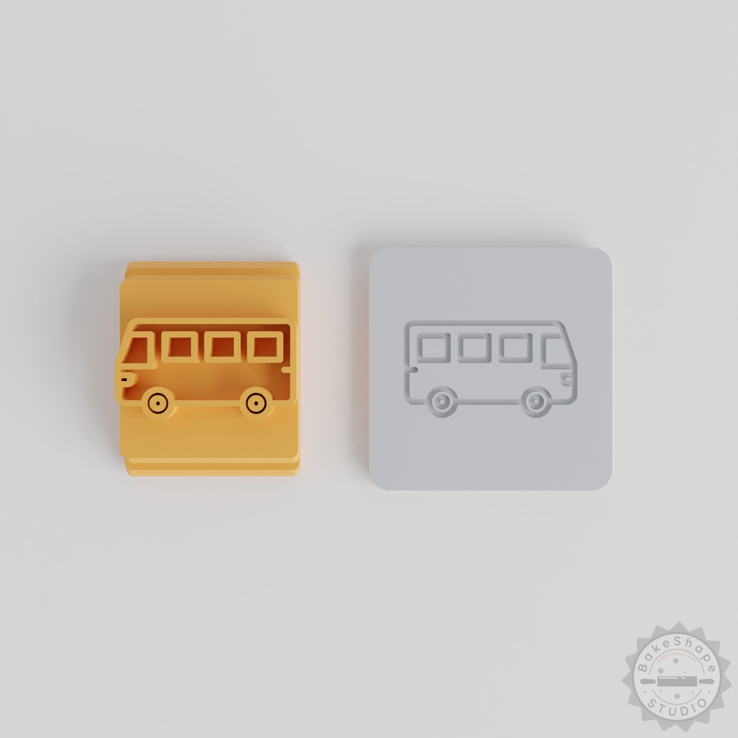 Bus Stamp Tile Set for Clay, Cookies, Fondant - 5 Motif Sizes, Transport Design