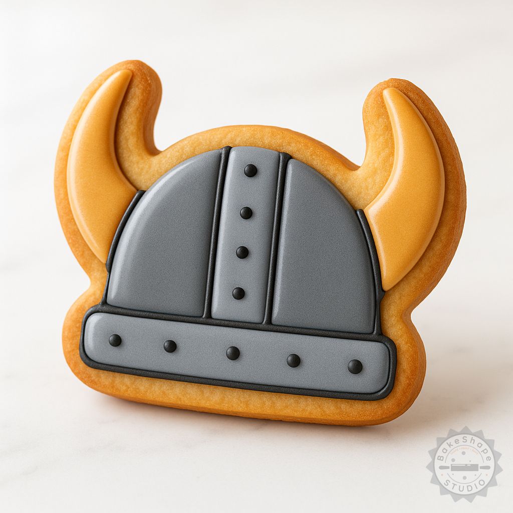 Viking Helmet cookie cutter and stamp STL files for 3 sizes, suitable for 3D printing detailed Nordic warrior designs