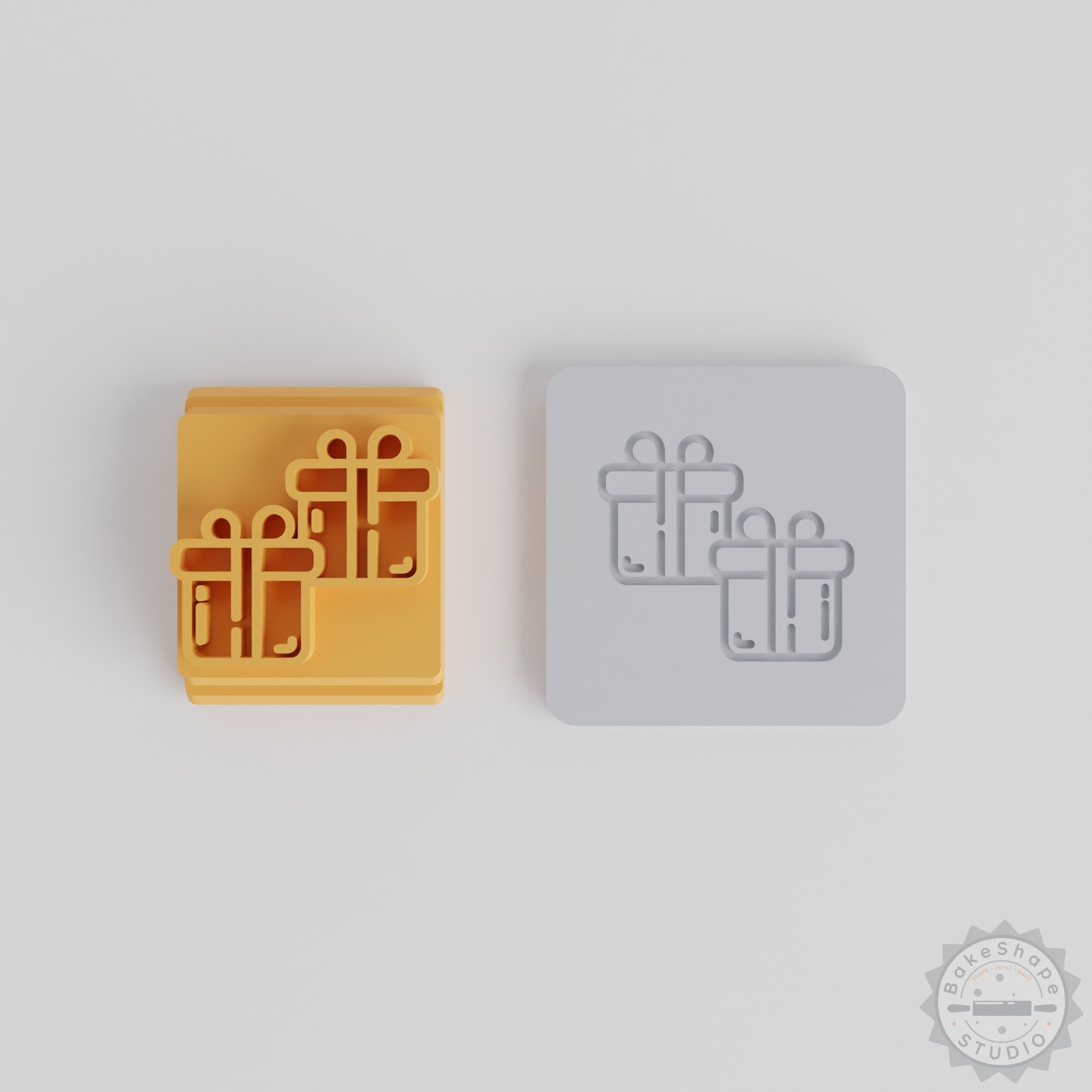 Stamp Tile Set, 5-Piece, Gift Box Motif, Perfect for Clay, Cookies, Fondant, 20-40mm