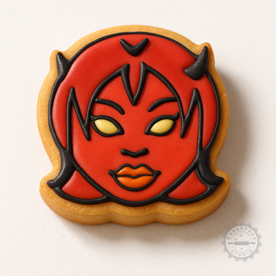 Decorated example 1 of Demon Girl Cookie Cutter and Stamp Set, 6-Piece, Halloween, Horror, Fondant