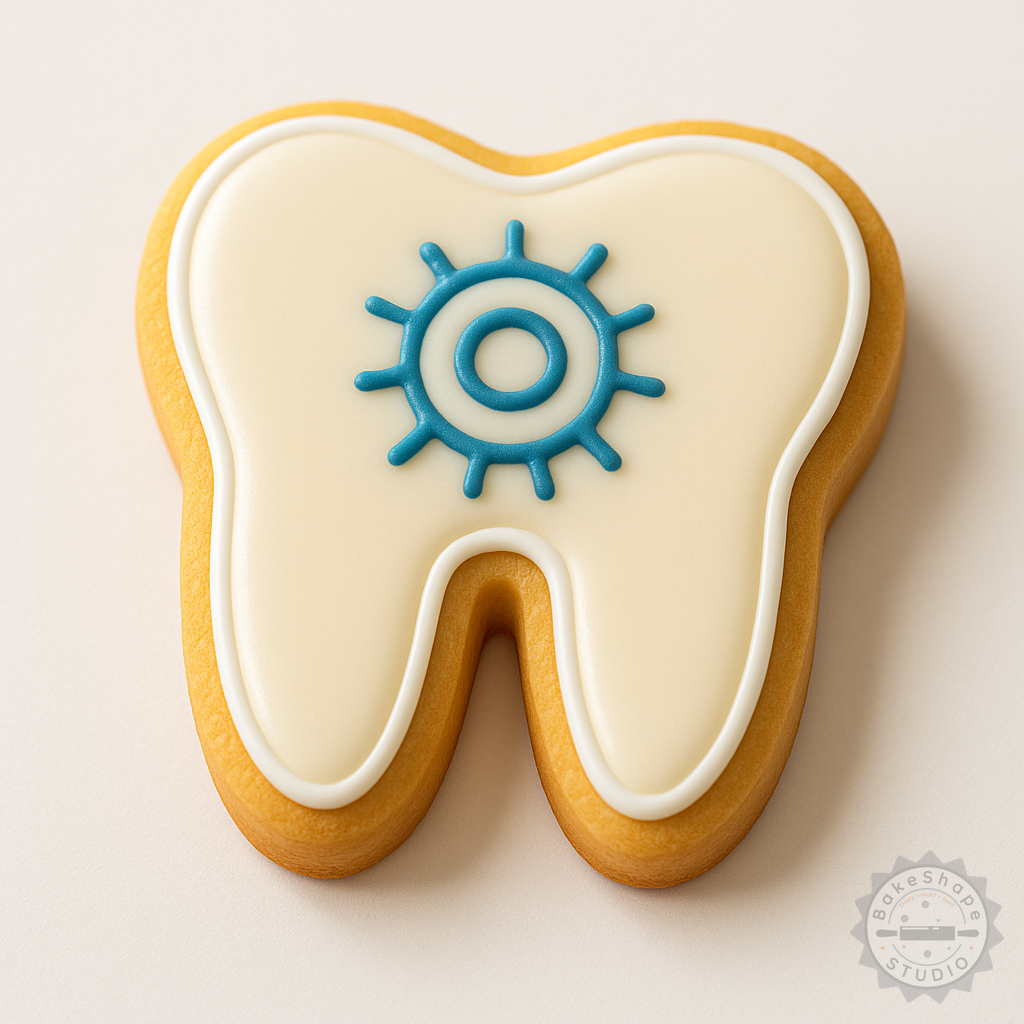 Decorated example 1 of Dental Care Cookie Cutter and Stamp Set, Perfect for Cookie and Fondant Designs, 6 Pieces, S/M/L Sizes