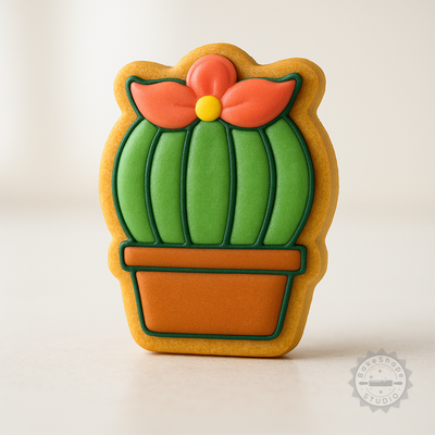Decorated example 1 of Cactus with Flower Cookie Cutter and Stamp Set, 6-Piece Multi-Size Shape & Stamp for Fondant Cookies